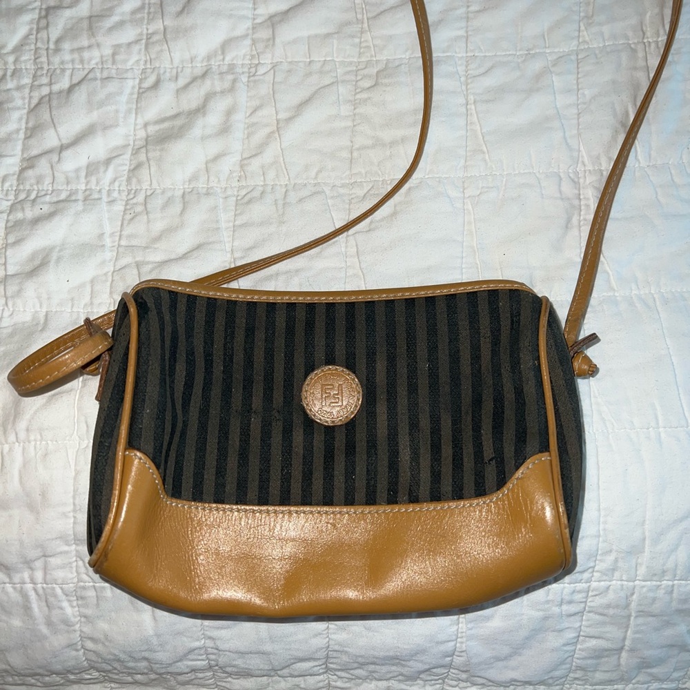 Fendi Tan and Black Striped Crossbody Bag